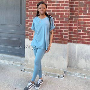 Blue Gray Shirt and Leggings Set